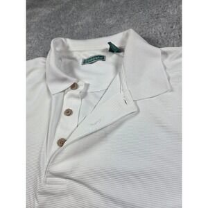 Cubavera Mens White Ribbed Short Sleeve Polo Shirt Wood Buttons Size L